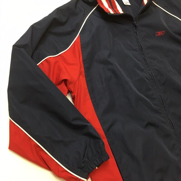 90s REEBOK Windbreaker Jacket Mens L Red Blue Zip Rip Stop Mesh Raglan Vintage - Picture 3 of 16